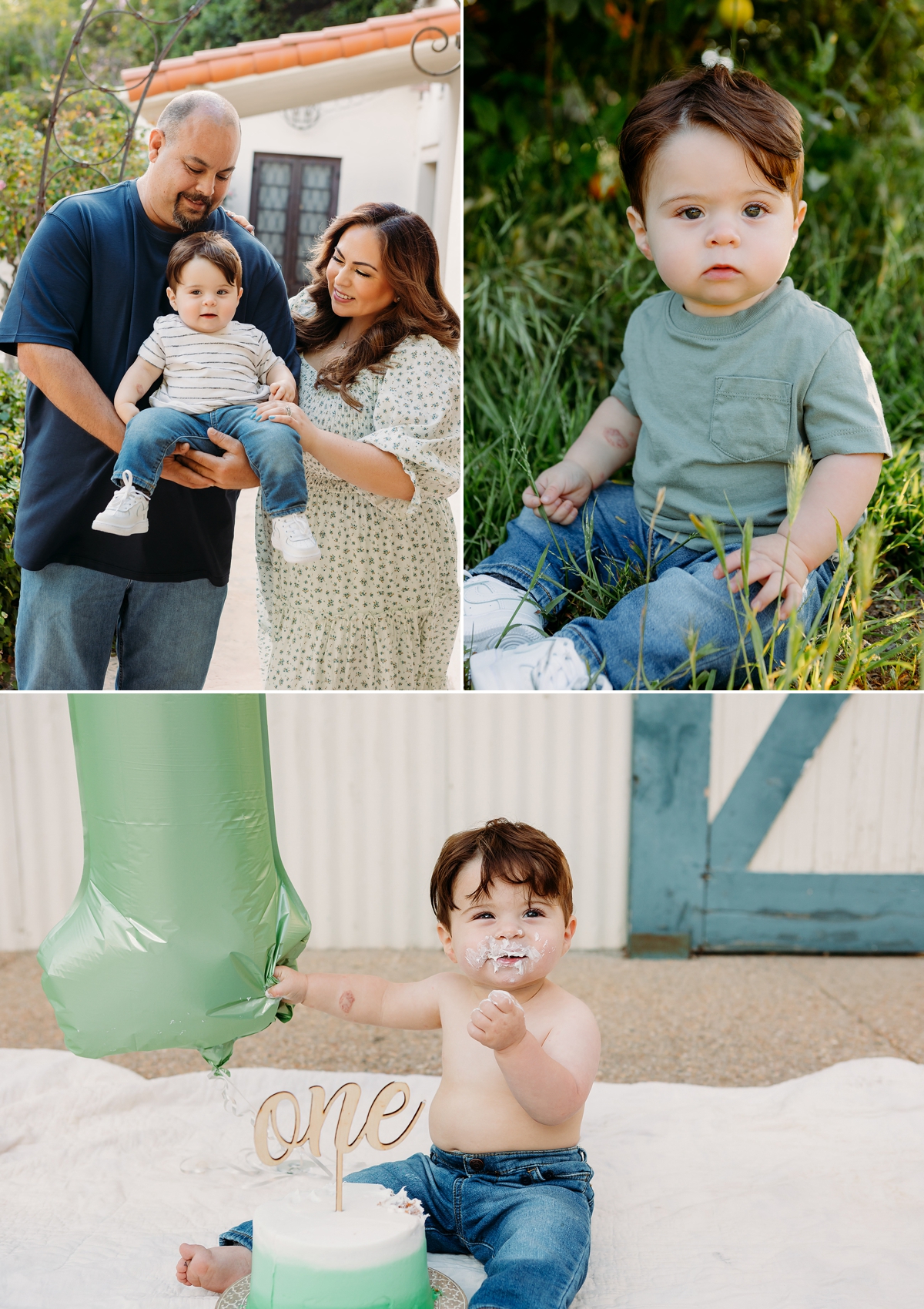 one-year-old baby boy during outdoor milestone session with soft natural lighting at Orcutt Ranch