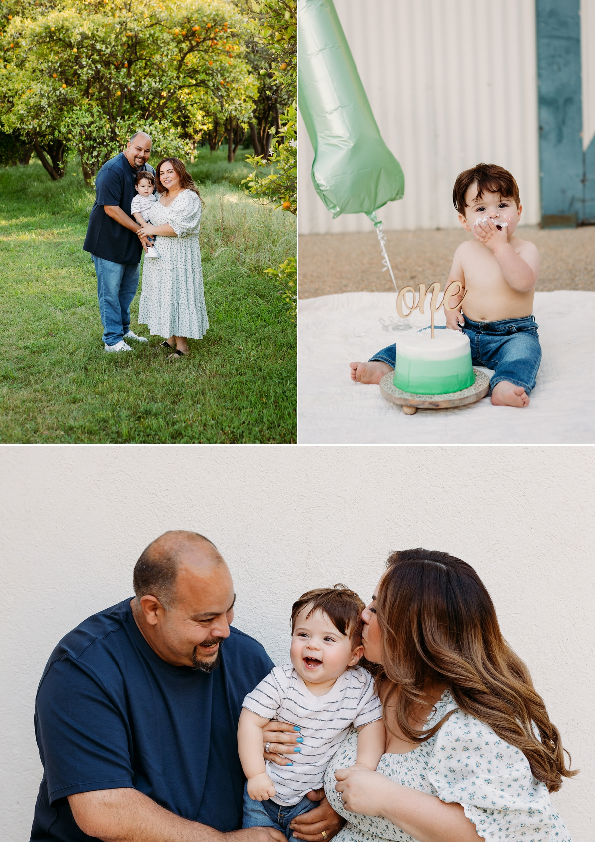 one-year-old baby boy during outdoor milestone session with soft natural lighting at Orcutt Ranch